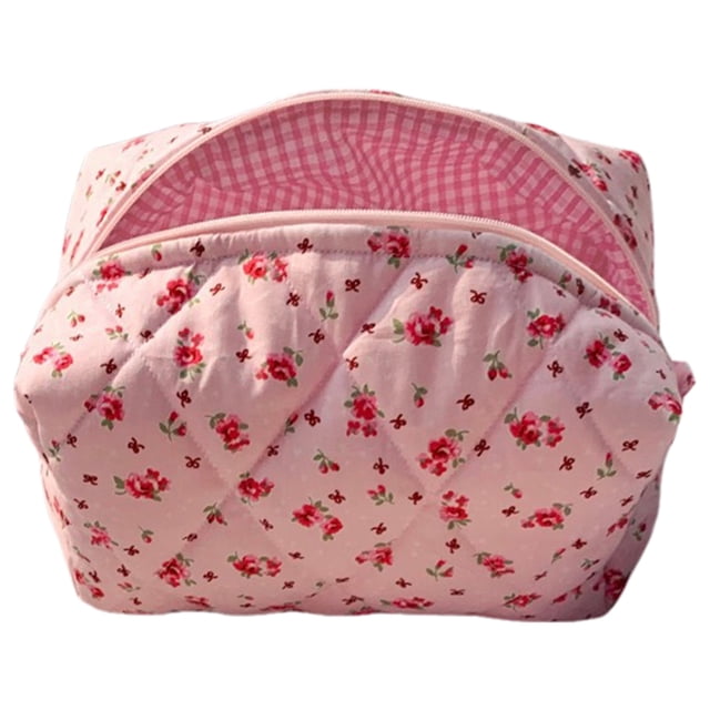 Bolsa Lindo Floral Maquillaje Grande Acolchado Cosmético Neceser para Mujer Rosa