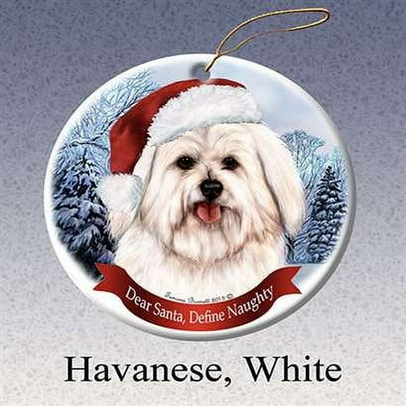Holiday Pet Gifts Havanese (White) Santa Hat Dog Porcelain Christmas Tree Ornament