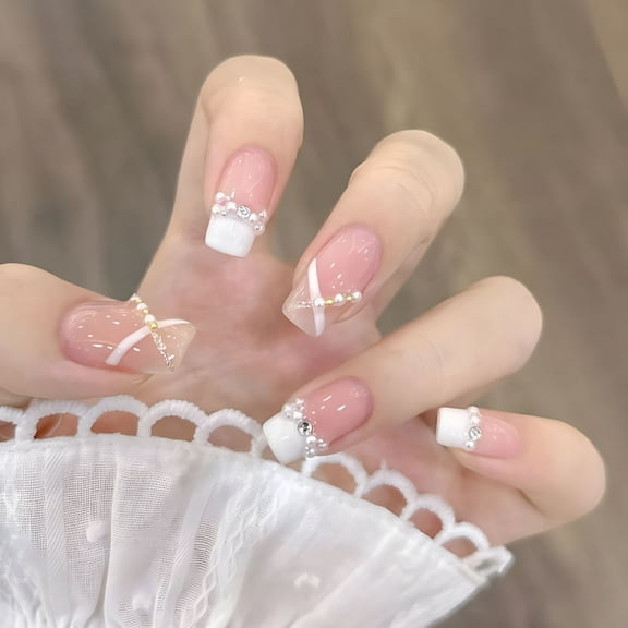 ACDANC Semi Cured Gel Press on Nail Strips Tie Dye, Gel Nail Stickers, 24Pcs, Pearl Clear, NO.3