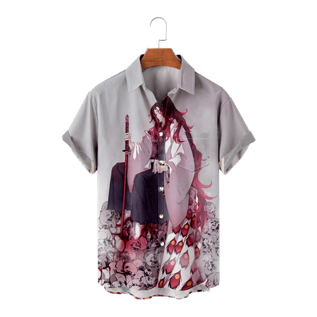 

MLFU Demon Slayer Unisex Shirt Button Down Short Sleeve Casual Stylish Beach T-Shirts Crewneck Clothes Regular & Big Man Sizes