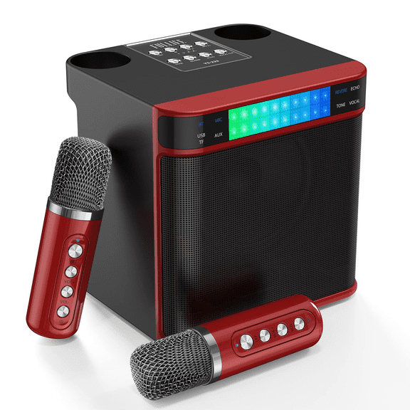 Kuangxiang WJ-A835 Portable Karaoke Machine with 2 Microphones, Red