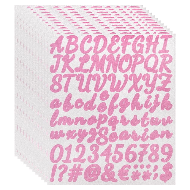 Lot de 912 Autocollants Lettres Pailletées 12 Feuilles Autocollant Alphabet Rose