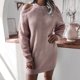 thumbnail image 2 of Vestido de suéter de manga larga con hombros descubiertos para mujer, elegante, suelto, informal, color puro, vestido de punto con cuello redondo, Rosa M, 2 of 6