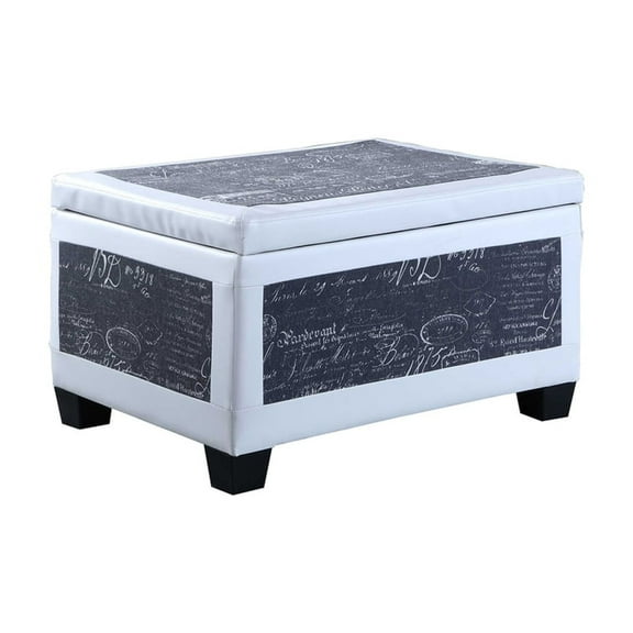 Coastal Storage Ottoman - Blue & White Bonded Leather Chest - Footrest with Seating & Hidden Storage