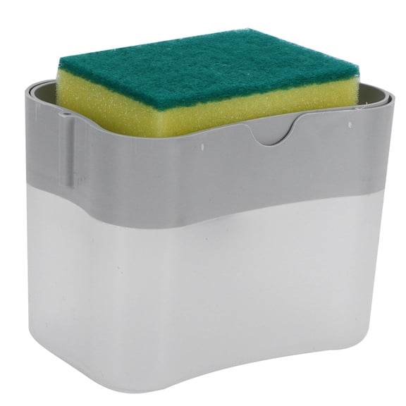 Press-Type Soap Dispenser with Sponge Holder, 2-in-1 Kitchen Organizer - Grey