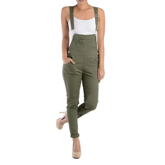 G-Style USA Women's Skinny Solid Overalls RJHO378 - Olive - Medium