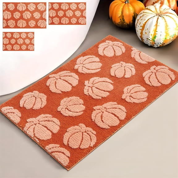 RLESO 2026 New Fall Pumpkin Bathroom Rug,Halloween Decor Bath Mat,Water Absorbent Non-Slip Washable for Shower Tub Bedside Floor Small Tufted Carpet,Halloween Thanksgiving Decoration Rug(15.7"X23.6")
