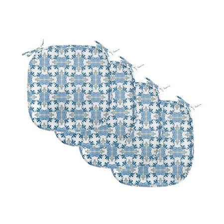 

European Chair Seating Cushion Set of 4 Roman Tile and Mosaic Design with Famous Eastern Inspired Image Print Seat Pads for Office with Anti-slip Backing 16 x16 Blue Yellow by Ambesonne