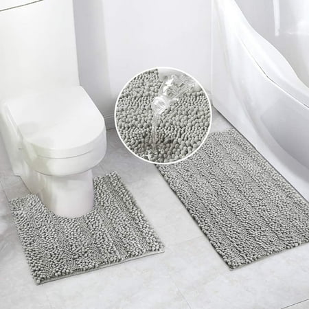 Set de 2 tapis de salle de bain Salasiwa 100% Coton Gris clair en relif