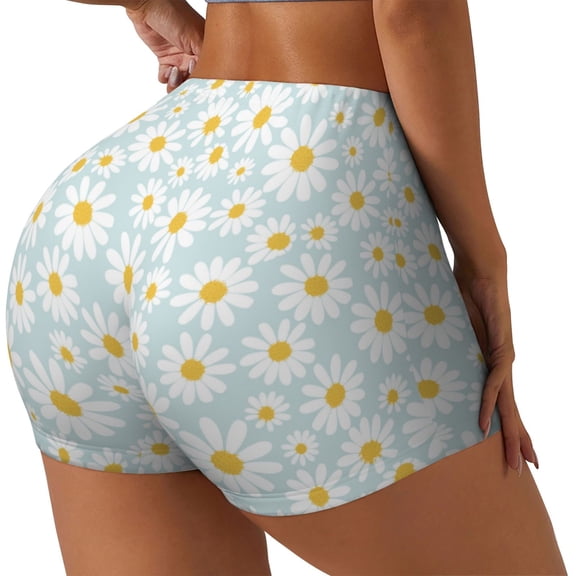 Honeii Daisies Flowers Print Women's Workout Shorts, Gym Shorts for Active Wear, Sports Shorts,Women's Running Shorts,Quick Dry Athletic Shorts-Small