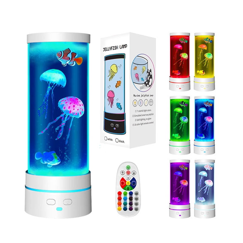Grusce Jellyfish Lamp, 17 Color Fantasy Aquarium Night Light, Remote Control&USB Powered Artificial Fish Tank Lamp with Moving Fish, Decoration for Living Room and Office
