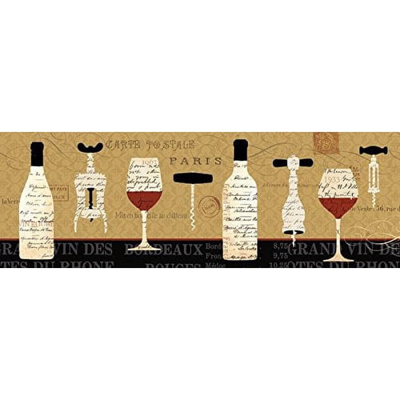 Beautiful Contemporary Paris Wine Bottle, Cork Screw and Glass Silhouette Print by Daphne Brissonnet; One 18x8in Poster Prints