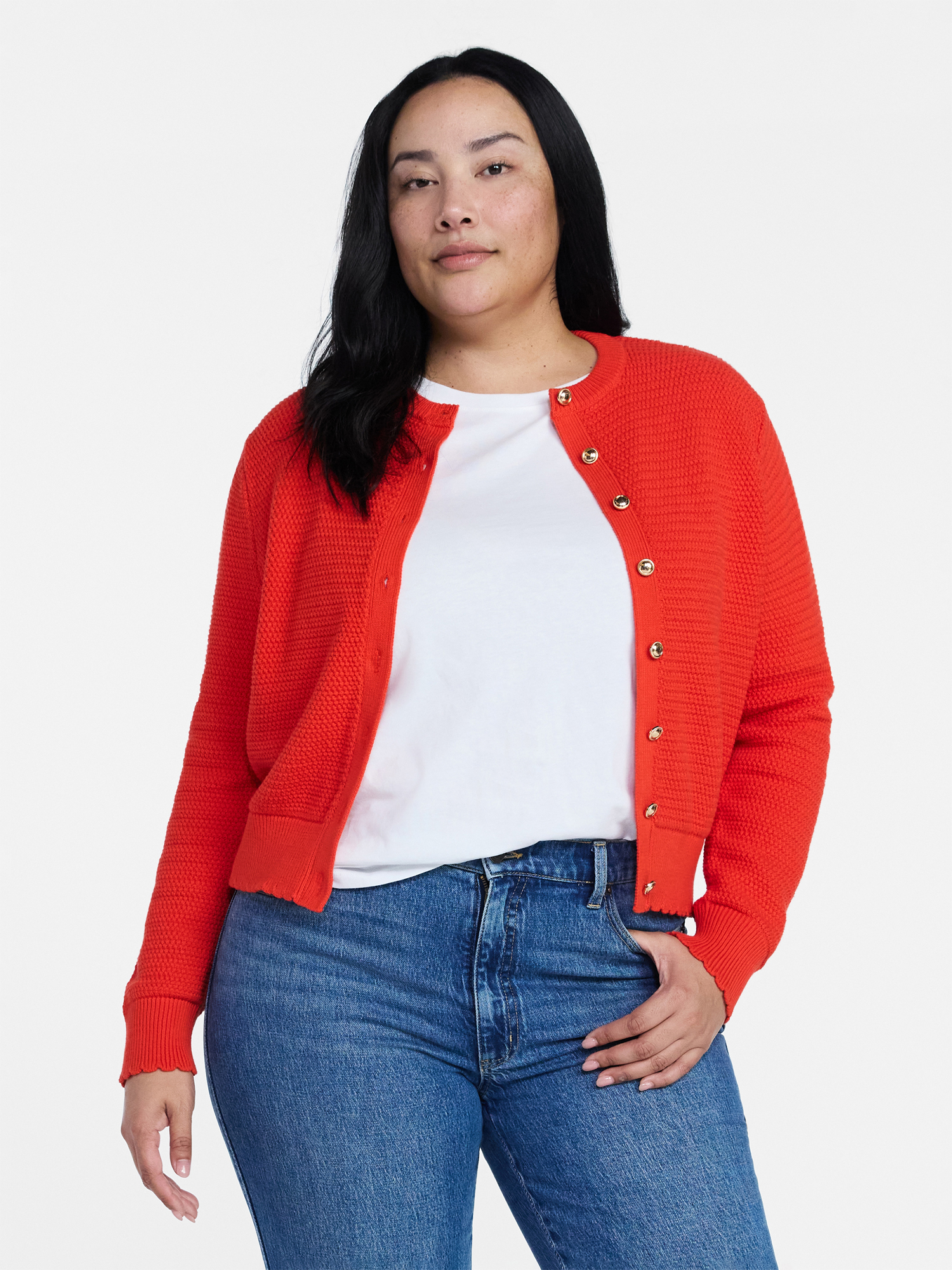 Time and Tru Women's Textured Knit Cardigan, Red photo 2