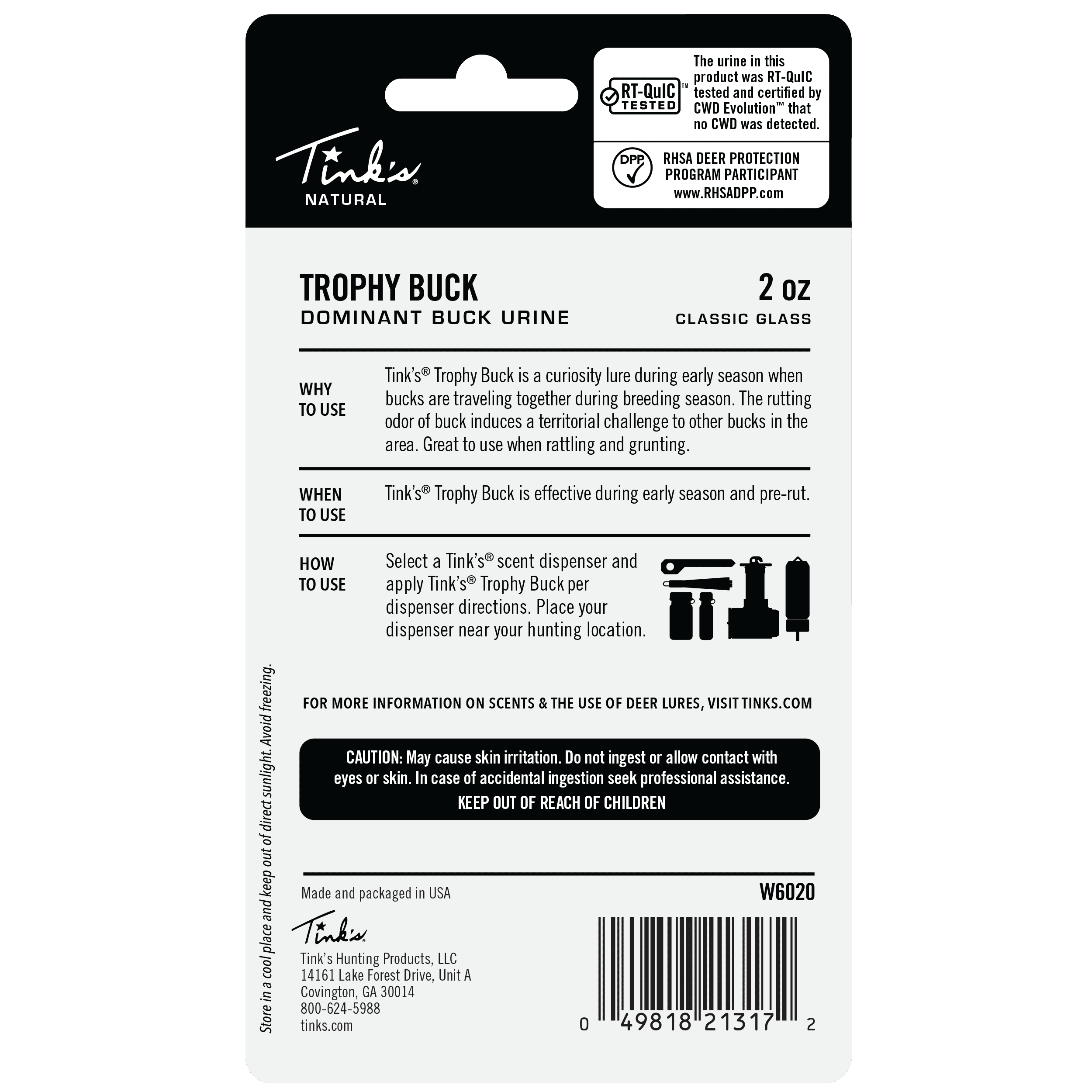 Tink's Trophy Buck Dominant Buck Urine Deer Scent Classic Glass Bottle - 2 oz.