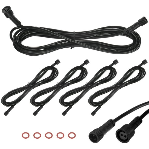 Uxcell 5-Pack Waterproof Extension Cable, 2 Pin 9.84 Ft/3m Wire with 22AWG IP67 Male and Female Connectors for Spotlights[Black]