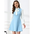 thumbnail image 4 of DARING DIVA Contrast Tie Neck Long Sleeve Elegant A-Line Dress L Light Blue, 4 of 5