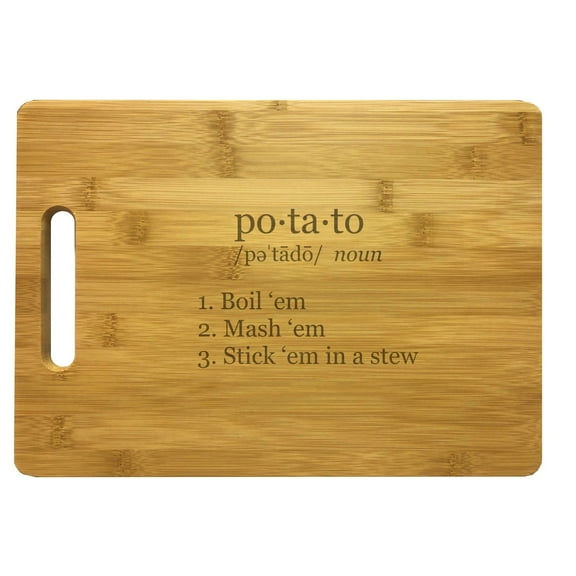 PrecisionNC Nerdy Gifts Potato Definition Engraved Large Sized Natural Wood Cutting Board Kitchen Decor Bamboo