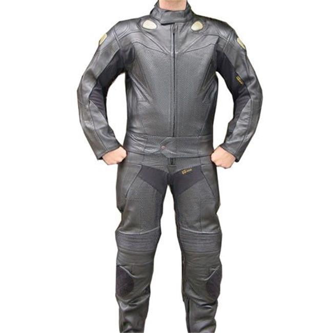 Small 2pc Motorcycle Riding Racing Leather Black Track Suit with Padding and Armor 