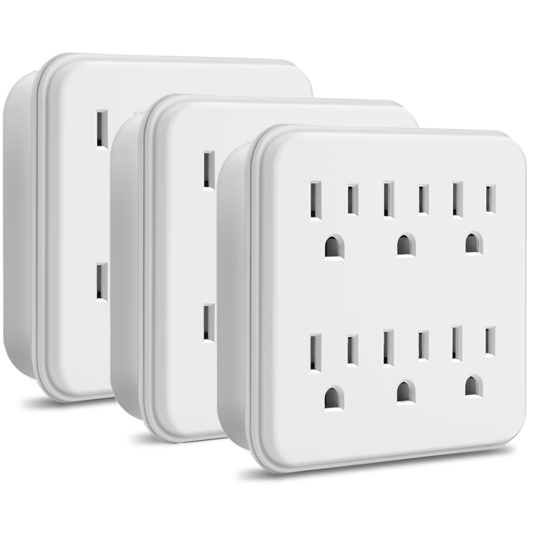 [3 Pack] BESTTEN 6Outlet Extender, Grounded Wall Adapter, Multi Outlet