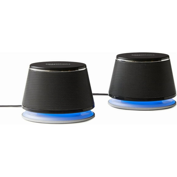 Basics Stereo 2.0 Speakers for PC or Laptop with Volume , 3.5mm Aux Input, USB-Powered, 1 Pair, Black