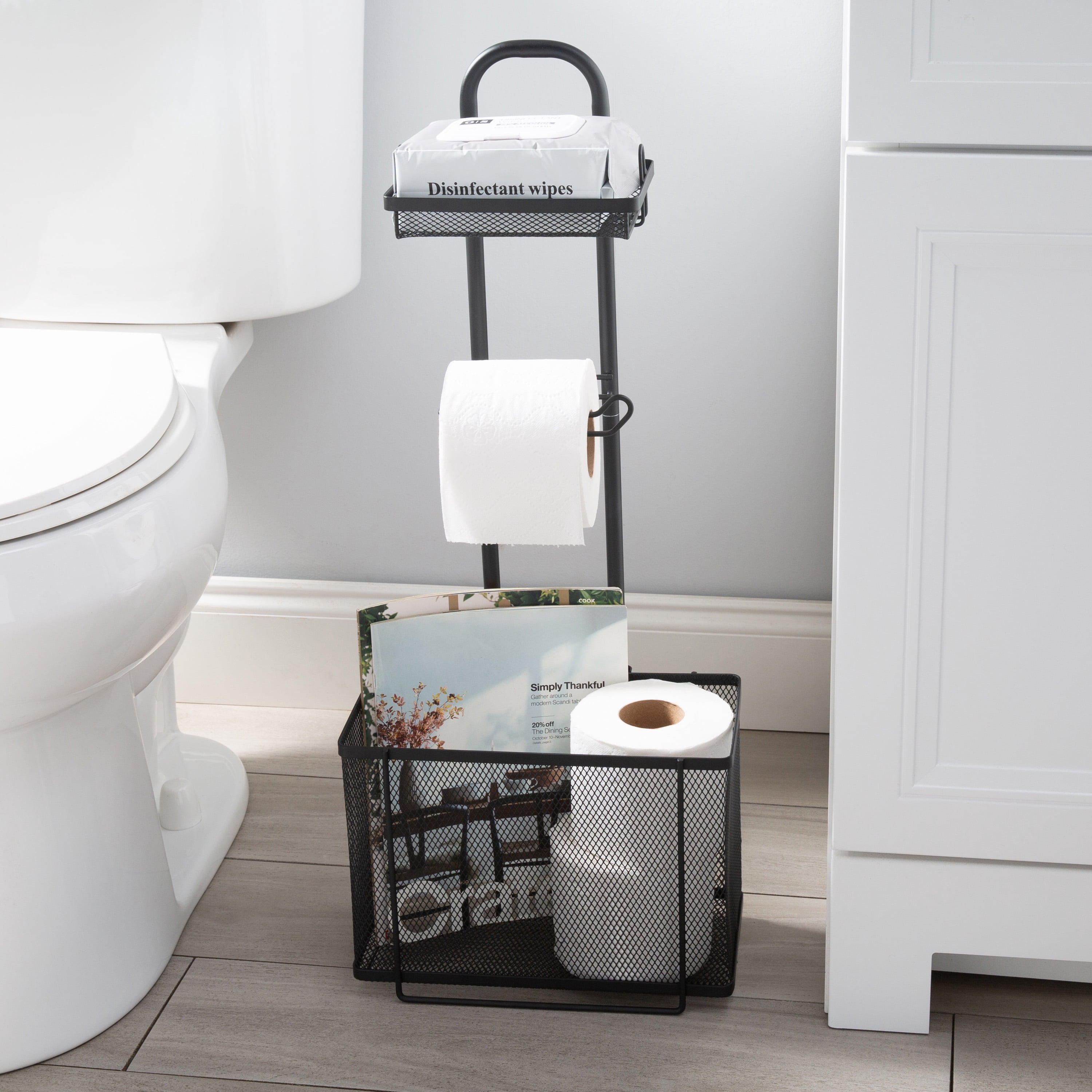 Bath Bliss Mesh Collection Adjustable Three Shelf Bathroom Organizer in Matte Black