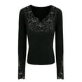 thumbnail image 4 of JAJAHO Long Sleeve Shirts For Women Lace Trim Rhinestone Scoop Neck Solid Color Top Slim Fit 2026 Spring Outfits Trendy Tops, 4 of 6