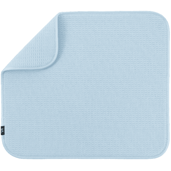S&T INC. Dish Drying Mat, 16” x 18”, Absorbent Microfiber Kitchen Mat for Dishes, Utensils, Pots and Pans, Sky Blue