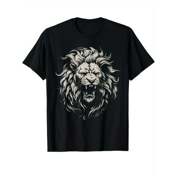 Men's Lion Graphic Tee - Casual Short Sleeve Cotton T-Shirt for Everyday Wear
