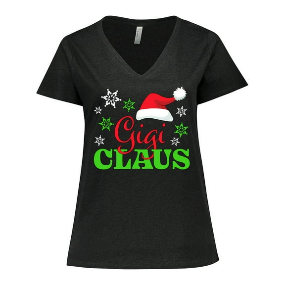 Inktastic Gigi Claus with Christmas Santa Hat and Snowflakes Women's Plus Size V-Neck T-Shirt