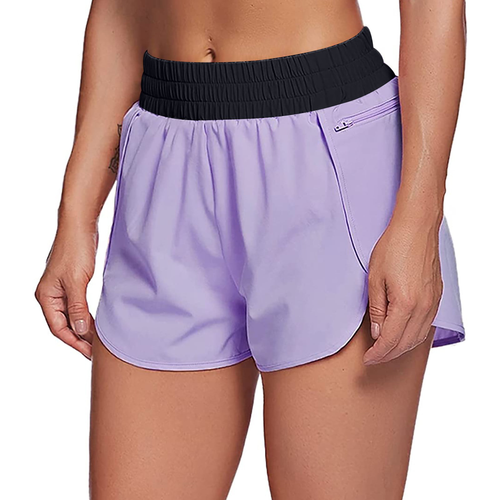 Womens Quick-Dry Running Shorts Sport Elastic Active Workout Shorts with Pocket