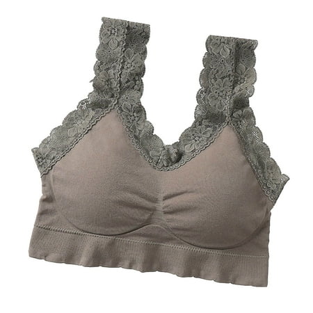 

SOOMLON Sexy Bras for Women Lace Back Halter Wrap Removable Gathered Fitting Bra All Day Wear Bra Yoga Bra Gray M