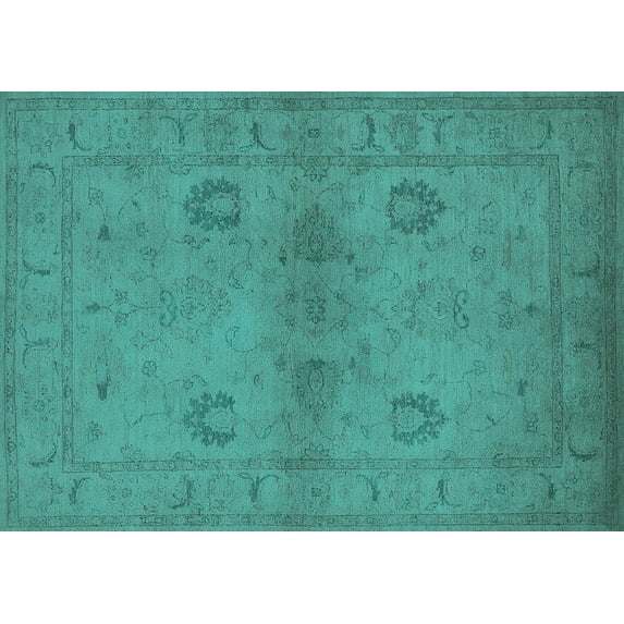Ahgly Company Indoor Rectangle Oriental Turquoise Blue Industrial Area Rugs, 5' x 7'