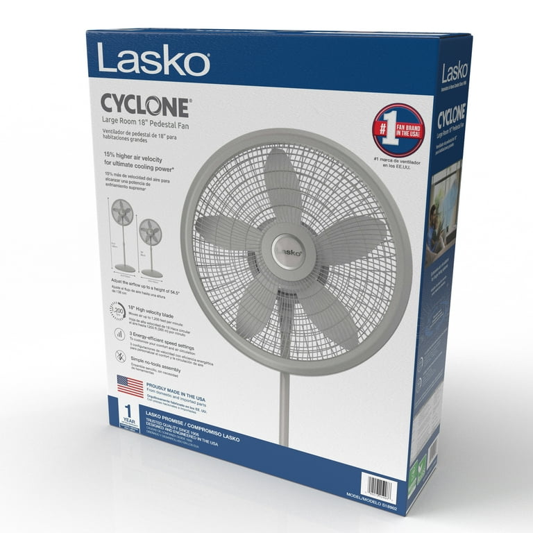 Lasko Cyclone 18 Adjustable Large Room Pedestal Fan 3 Speeds 54.5 H Gray S18902 New