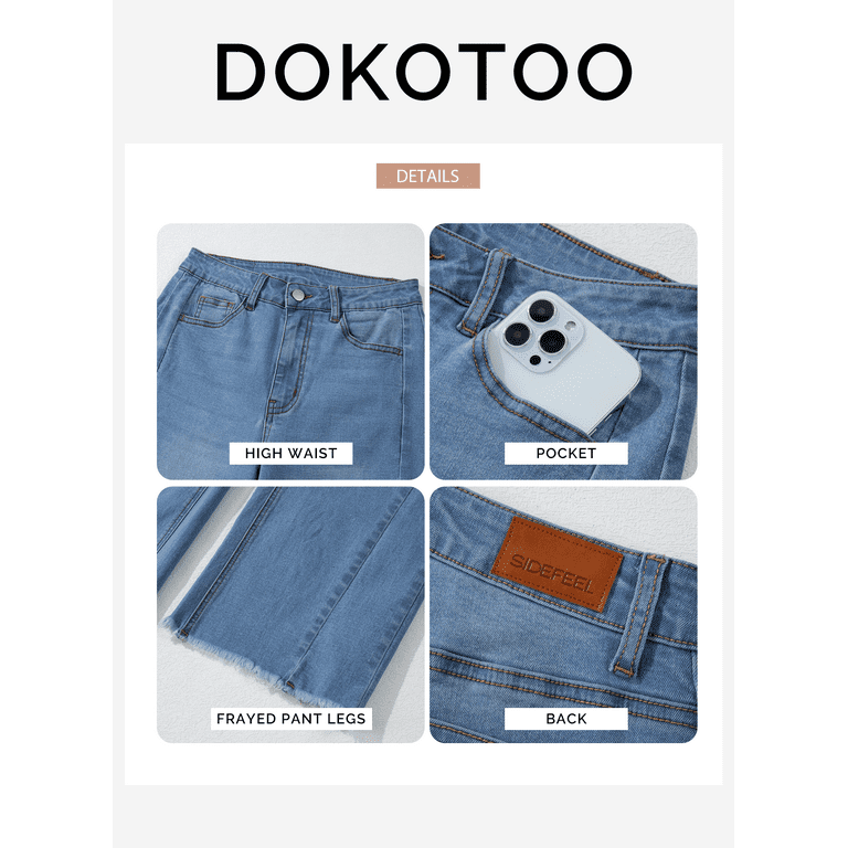 DOKOTOO Women's Wide Leg Jeans High Waisted Strechy Raw Hem