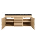 thumbnail image 6 of Wall Mount Double Sink Vanity Cabinet, Brown Oak Black, Wood, Mid Century Hotel Bedroom Bathroom, Modern Contemporary HB34081, 6 of 11