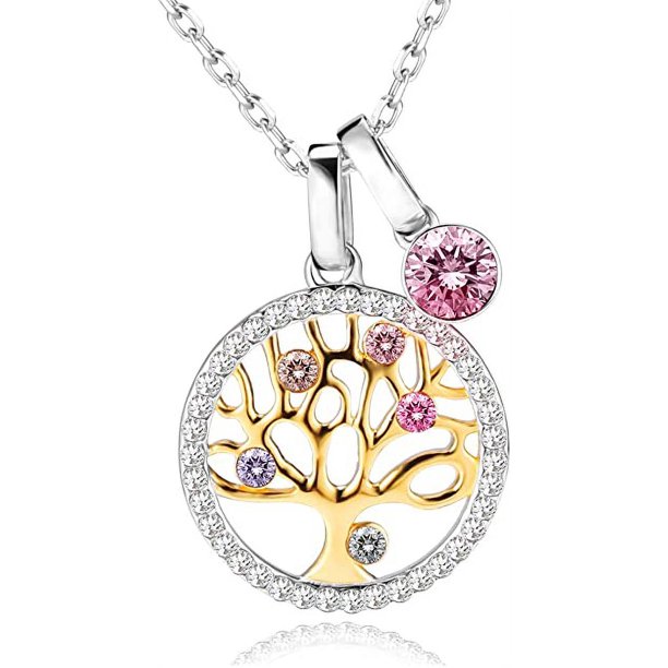 RV Collar Mujer Árbol de la Vida Plata de Ley 925 con Cristales de Austria Joyería Regalo Ideal para Mujer Mamá Abuela Regalo de Cumpleaños Día de San Valentín Día de la Madre Navidad brillar Electrónica