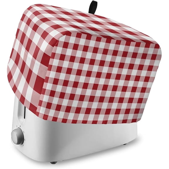 Farmhouse Red Plaid Toaster Cover 2 Slice, Large Kitchen Appliance Cover, Rustic Red White Checkered With Loop, Bread Machine Polyester Dust Protection