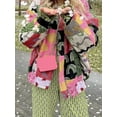 thumbnail image 2 of KelaJuan Women's Loose Retro Coat, Graphic Pattern Contrast Color Long Sleeve Front Zipper Bomber Jacket, 2 of 6