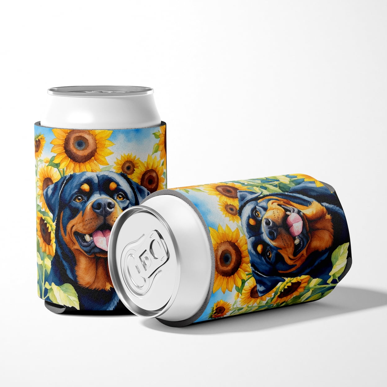 Rottweiler in Sunflowers Can or Bottle Hugger 3 in x 5 in