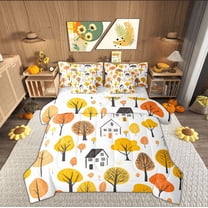 Feelyou Fall Autumn Adult Twin Bedding Sets 7-Piece, Orange Maple Tree Bedding Comforter Set, Rustic Cabin House Reversible Sheet Sets, Lightweight Room Decor