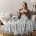 thumbnail image 4 of PAVILIA Light Gray  Sherpa Twin Throw Blanket with Soft Pom Pom Fringe, Plush Cozy Warm Sherpa Blankets for Couch Bed Sofa, Fuzzy Fleece Throw with Pompom, Lightweight Fluffy, Light Grey, 60x80 in, 4 of 8