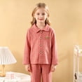 thumbnail image 2 of Wenfanal Pajamas for Kids Soft ,Girls Long Sleeve Fleece Button Down Sleepwear Kids Soft 2 Pieces Set Girls Fashion Size 5-6 Years,Red, 2 of 7
