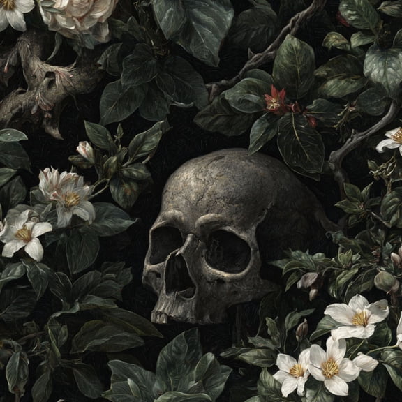 Gothic Peel and Stick Wallpaper Eerie Gothic Skull Art Detailed Cracks Dark Floral Accents Wall Mural 23.6in x 9.8ft Self Adhesive Removable Wall Paper Renter Friendly for Dorm Bedroom Cabinets