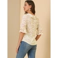 thumbnail image 5 of Unique Bargains Women's Layered Elbow Sleeve Ruffled Tie-Neck Blouse L Ivory, 5 of 6