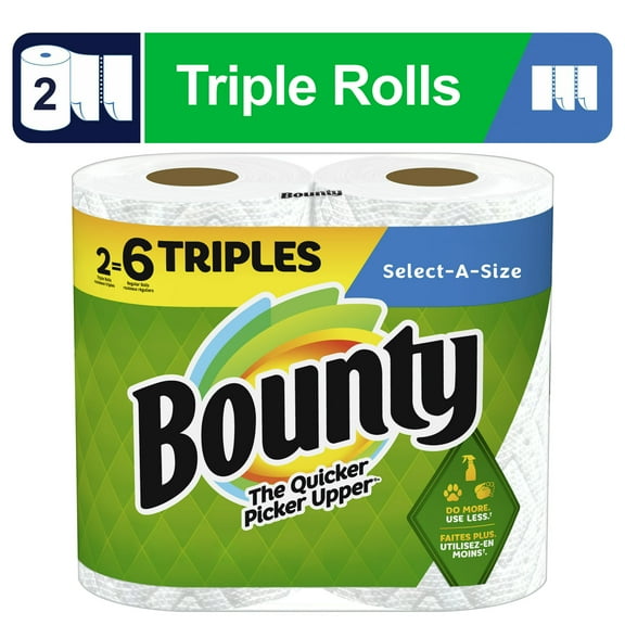 Bounty Select-a-Size Paper Towels, 2 Triple Rolls, White (Pack of 3)