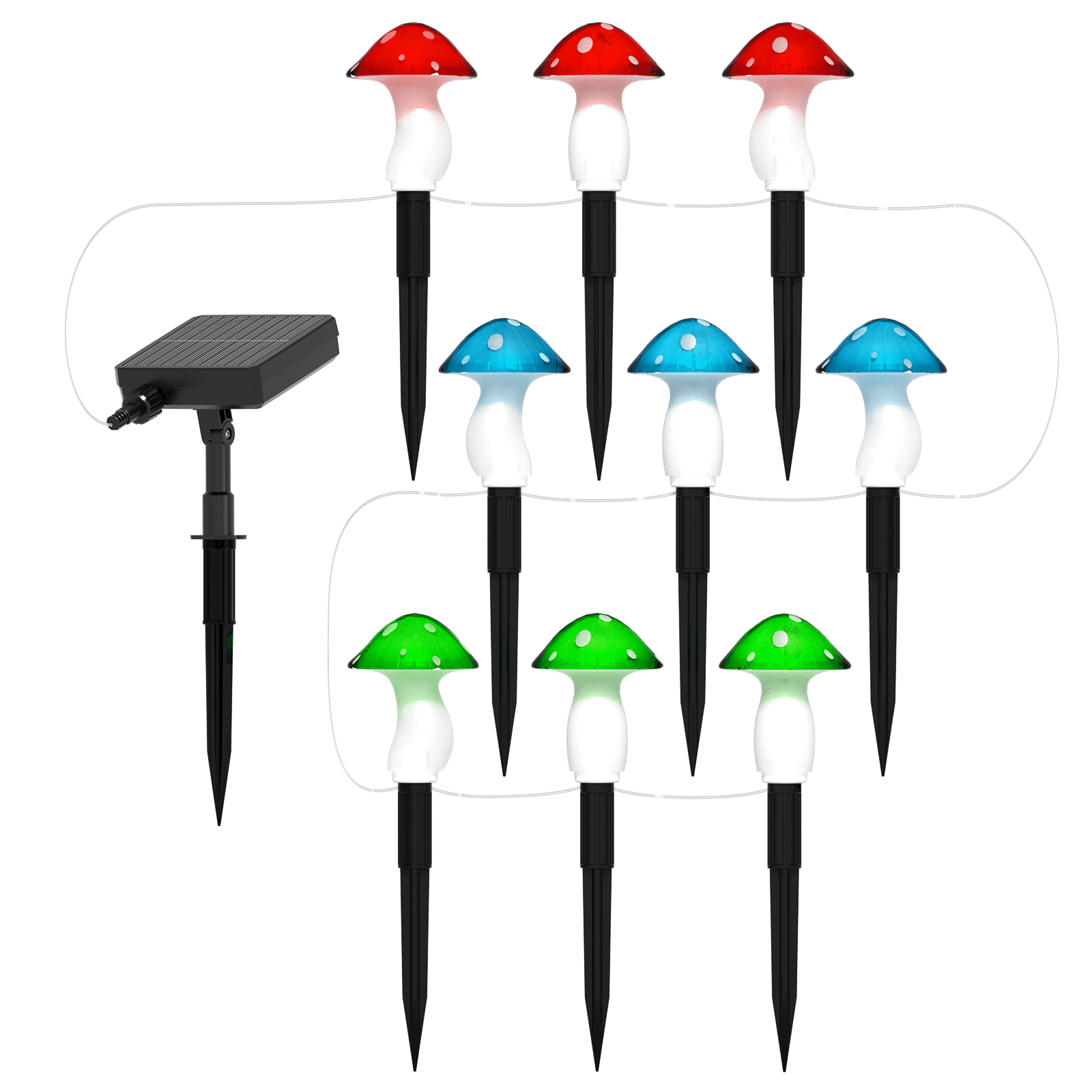 BITPOTT Solar Mushroom Lights Outdoor Multicolor IP65 Waterproof 8 Modes 9 Pack 30FT