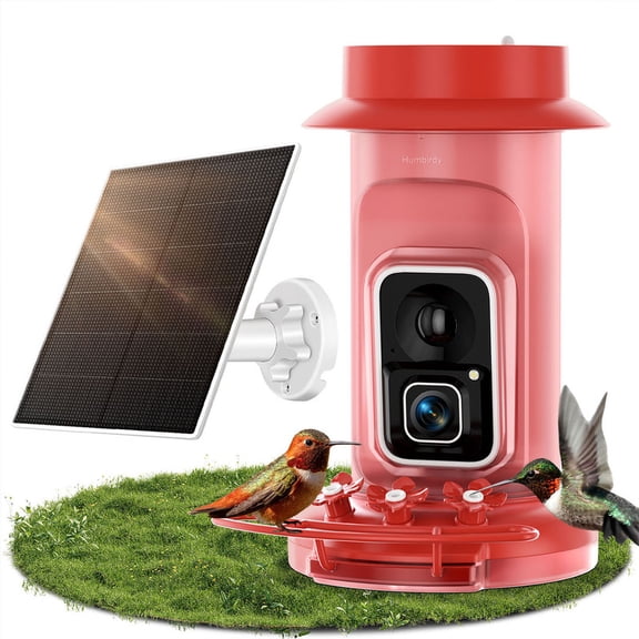 Humbirdy Bird Feeder with Camera, 4K Live, 120fps Slow-Mo, 1.9in Focus, Solar, Dual Wi-Fi, No Fee, Leak & Ant Proof