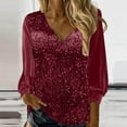 thumbnail image 2 of Ladies Tops And Blouses, Sequin V Neck Sparkly Glitter Blouses Loose Long Sleeve Holiday Evening Party Shiny Dressy Shirts Tops For Women 2025 Dress Shirt Tank Tops Work (M, Wine) ZMTing, 2 of 4