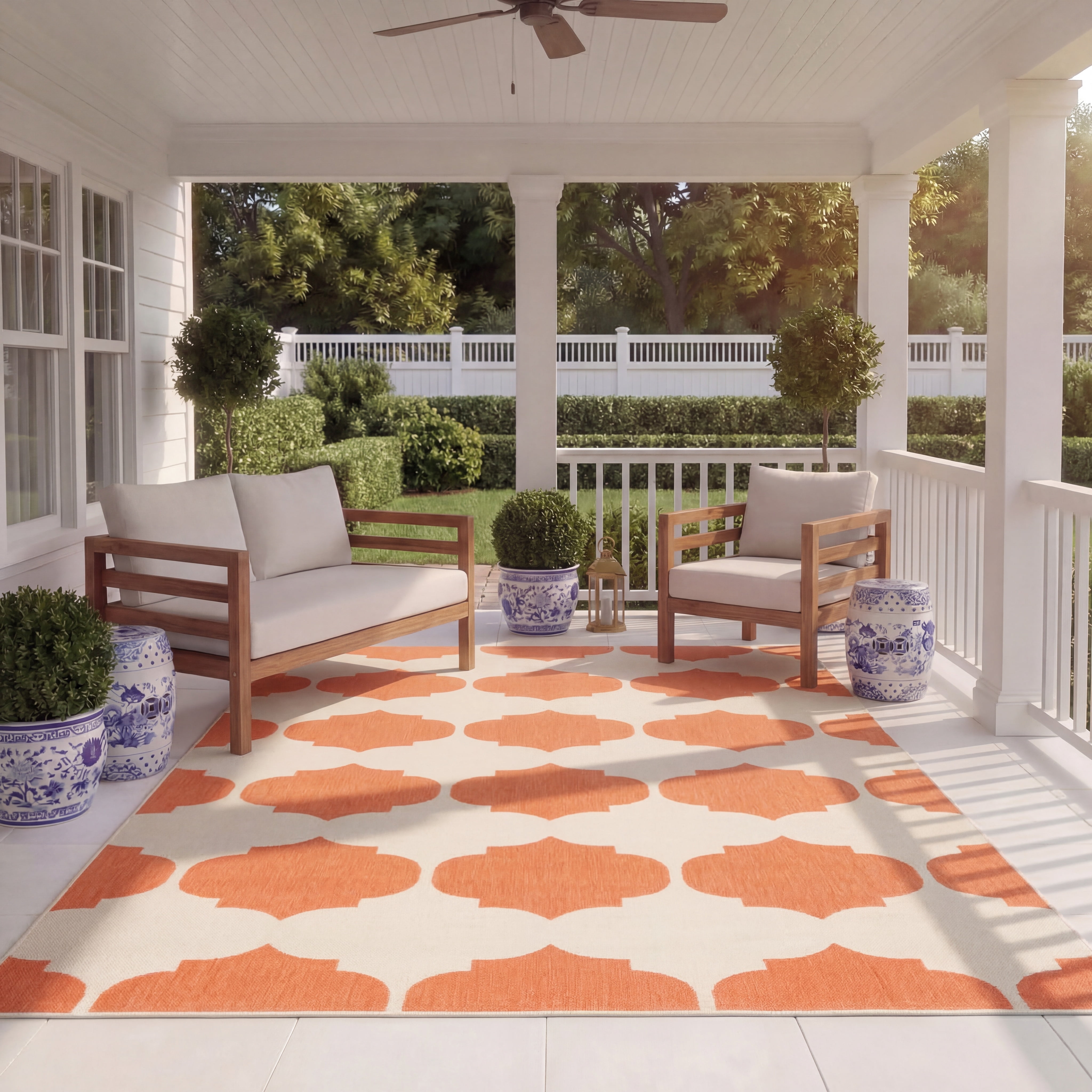 Safavieh Courtyard Elwyn Geometric Indoor/Outdoor Area Rug, Beige/Terracotta, 5'3" x 7'7"