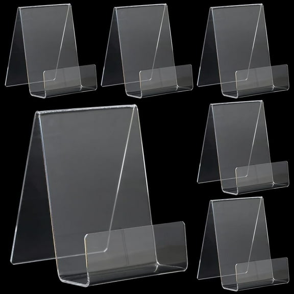 6 Pack Acrylic Book Easel Stand Tabletop Book Holder with Ledge 3 x 4 Inch Clear Transparent Thickened Multifunctional Display for DIY